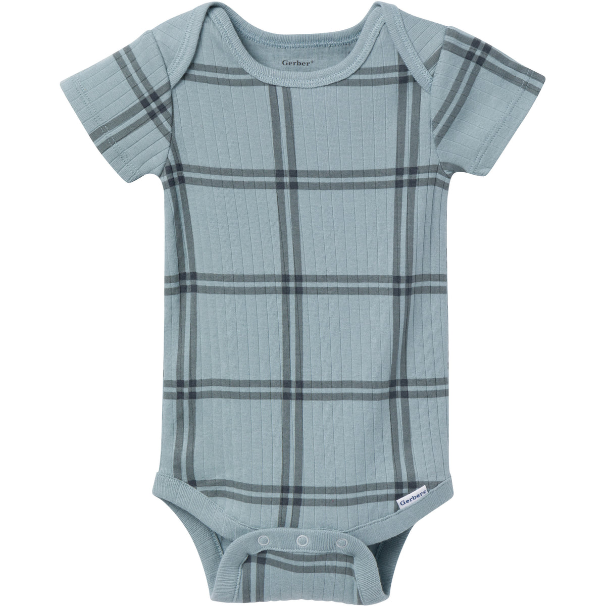 6-Pack Baby Boys Blue Plaid Onesies Bodysuits, view 6
