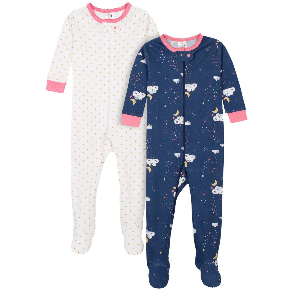 2-Pack Girls Dreams Snug Fit Footed Cotton Pajamas