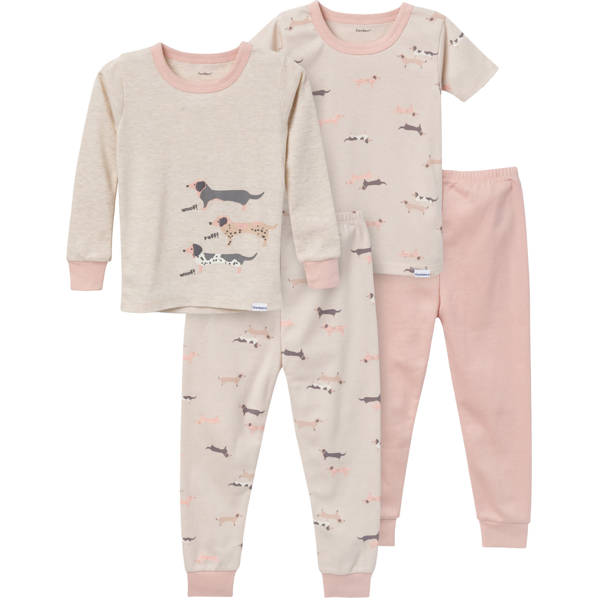 4-Piece Infant & Toddler Neutral Dog Pajamas Set