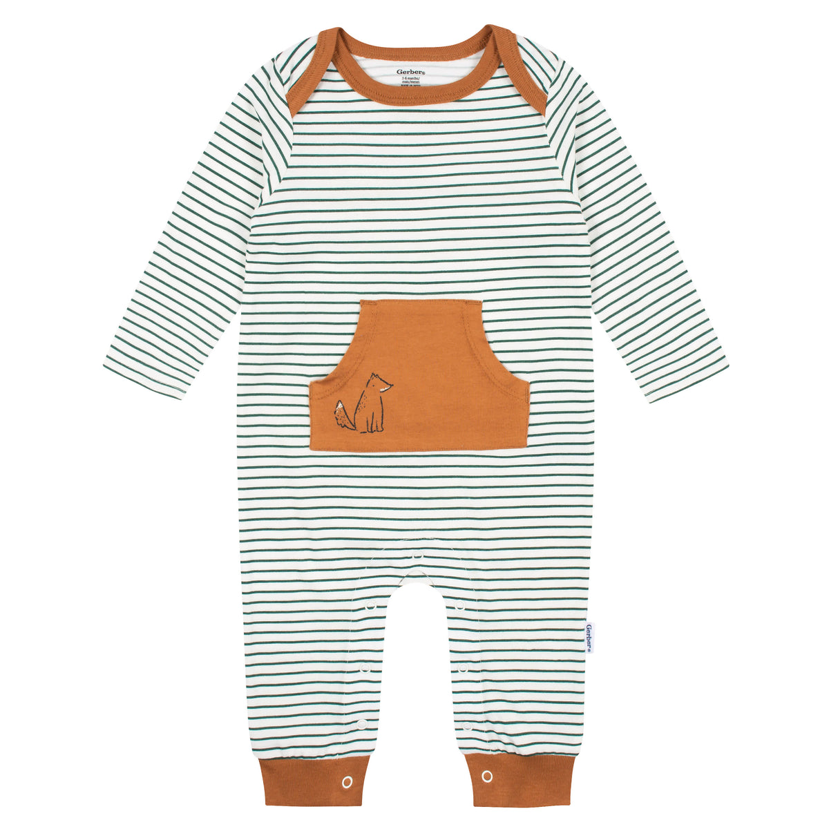 2-Pack Baby Boys Green Fox Rompers, view 4