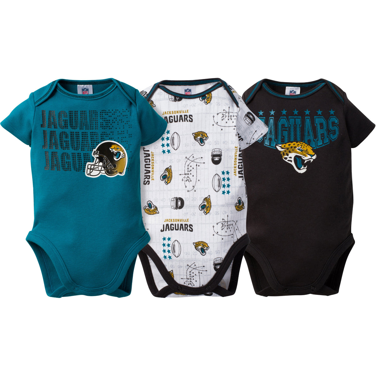 NFL 3-Pack Baby Boys Jaguars Short Sleeve Bodysuits