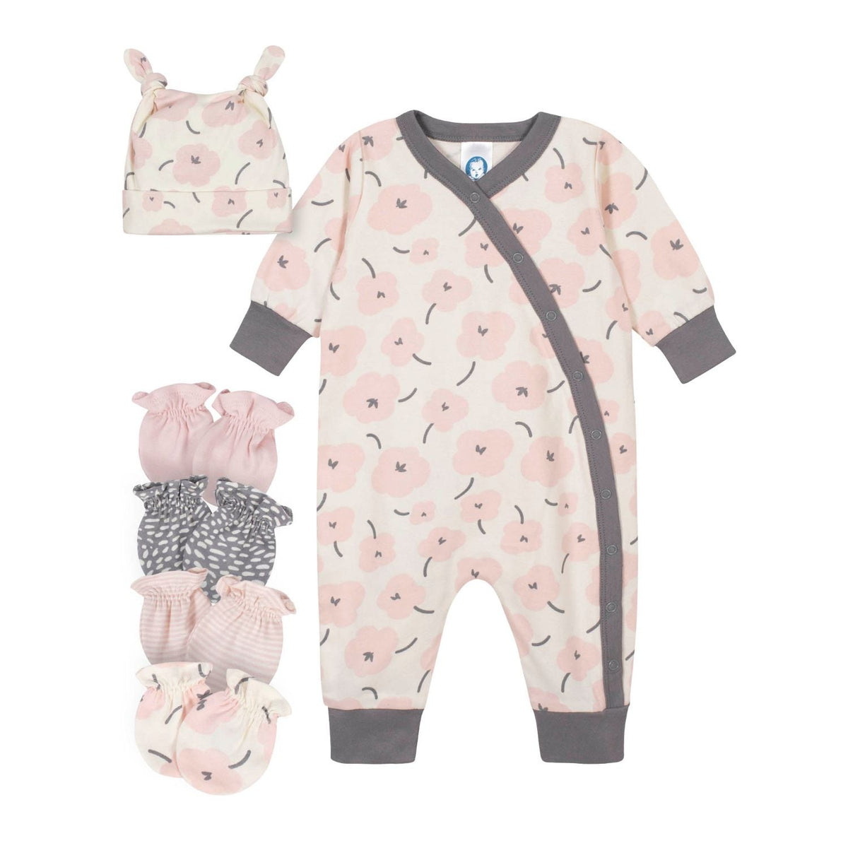 6-Piece Baby Girls Bunny Coveralls and Mittens Gift Set