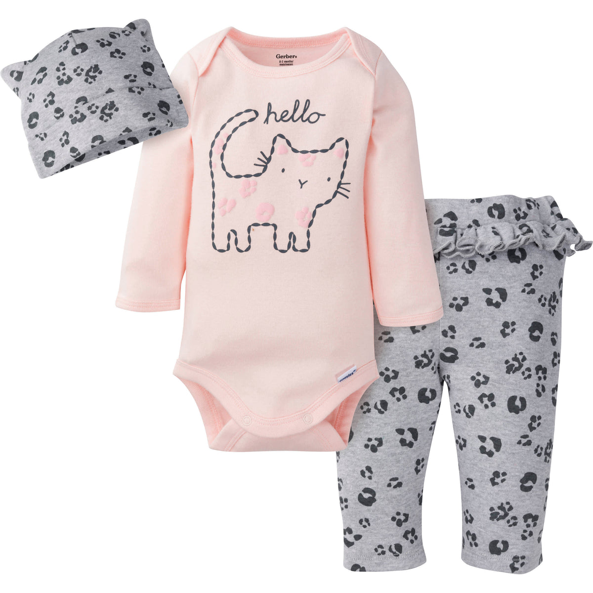 3-Piece Baby Girls Leopard Onesies Bodysuit, Pant, & Cap Set