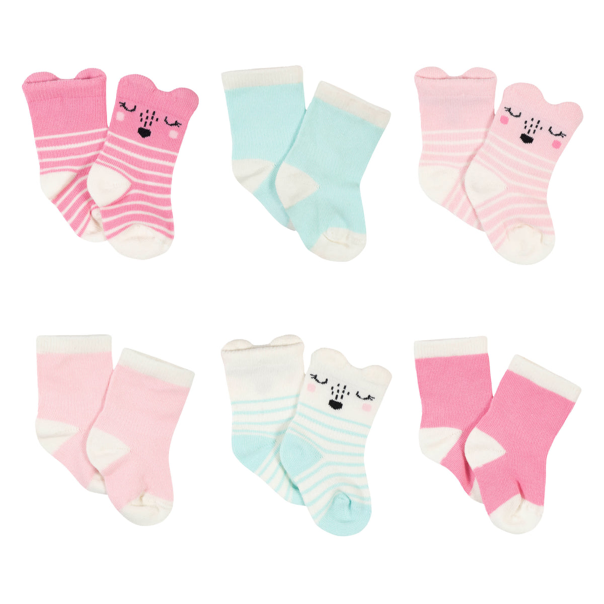 6-Pack Baby Girls Fox Wiggle Proof Socks