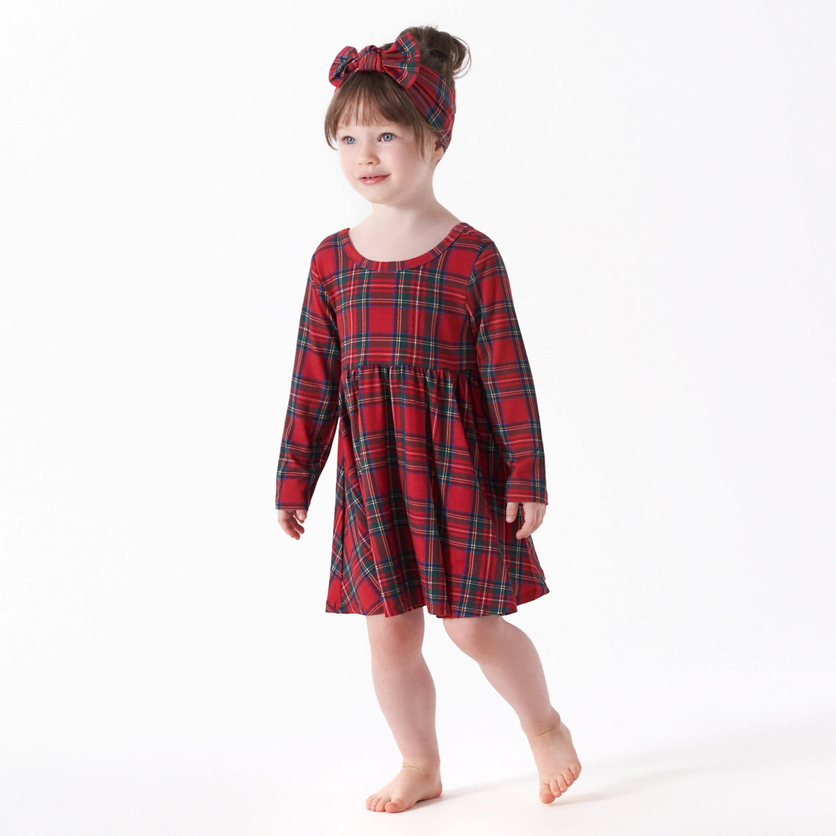 Infant & Toddler Girls Plaid About You Buttery Soft Viscose Made from Eucalyptus Holiday Twirl Dress, view 1