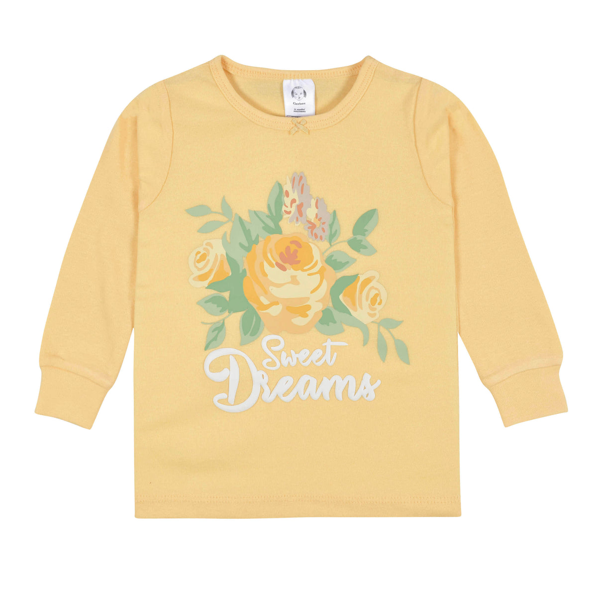 4-Piece Infant & Toddler Girls Golden Flowers Snug Fit Cotton Pajamas, view 2