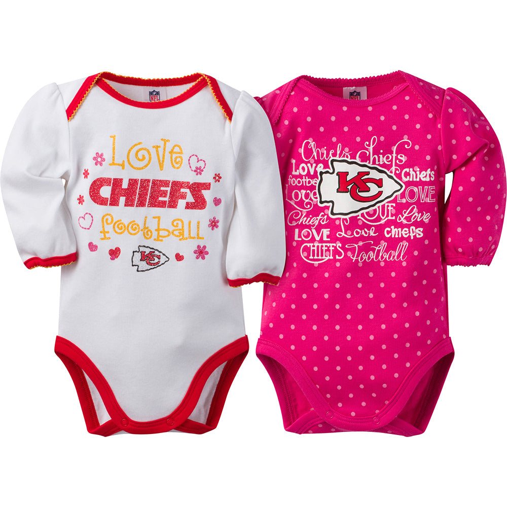 NFL 2-Pack Baby Girls Chiefs Long Sleeve Bodysuit Set