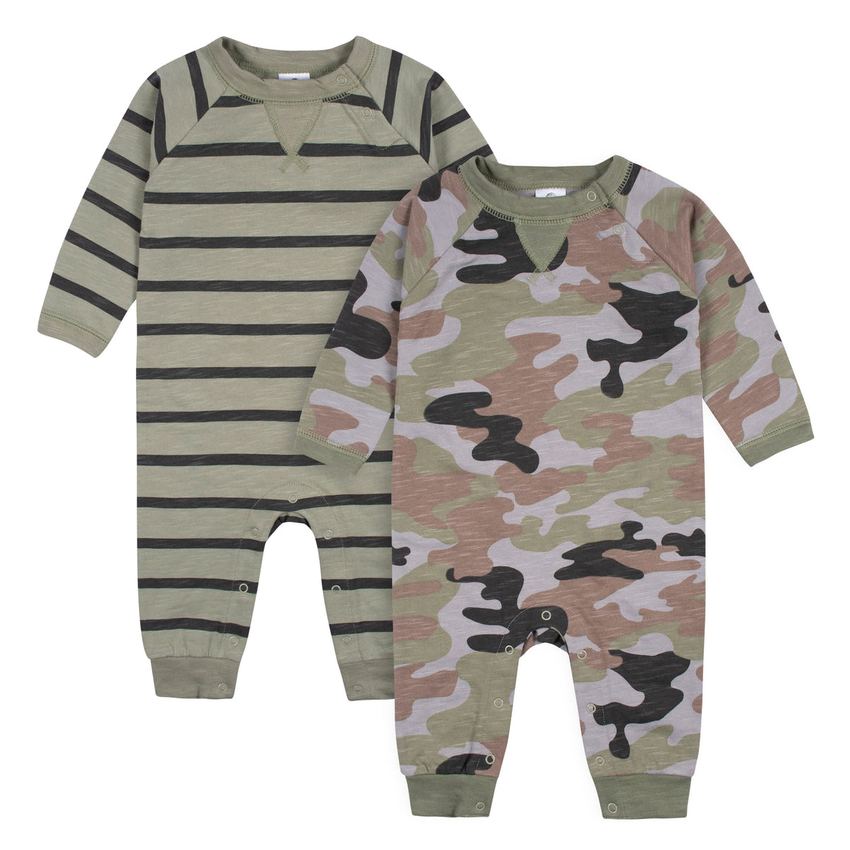 2-Pack Baby Boys Green Raglan Sleeve Romper