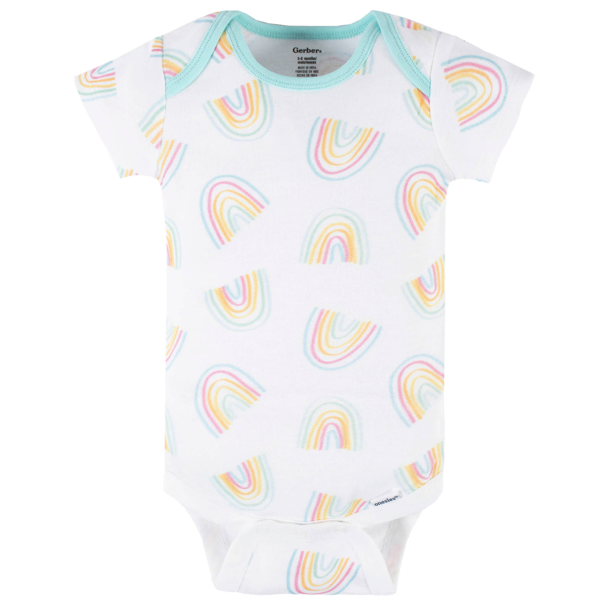 4-Pack Baby Girls Dots Of Rainbows Short Sleeve Onesies Bodysuits, view 5