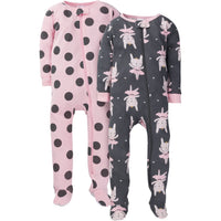 2-Pack Girls Bunny Snug Fit Footed Cotton Pajamas