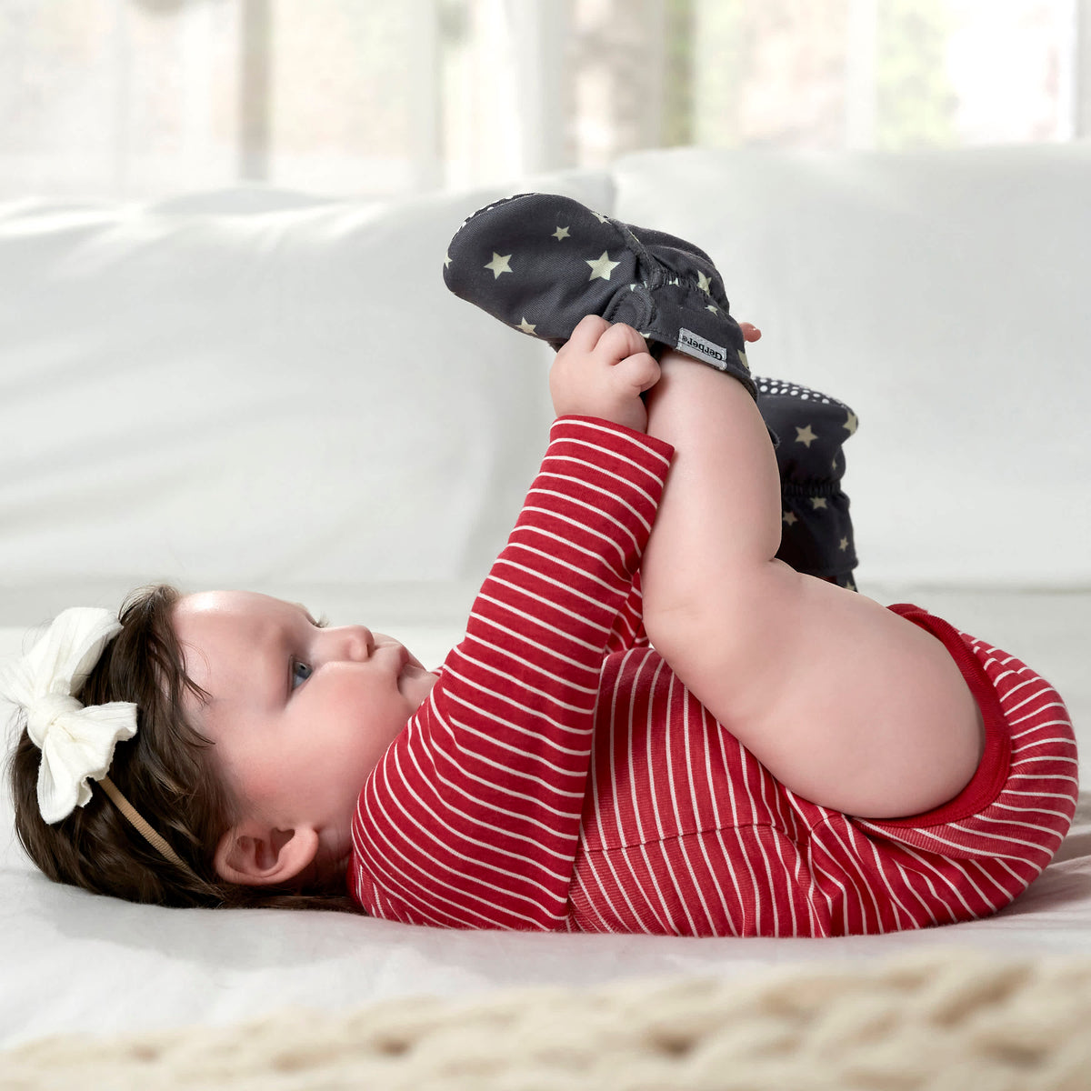 Baby Neutral Gray Stars Soft Booties, view 2