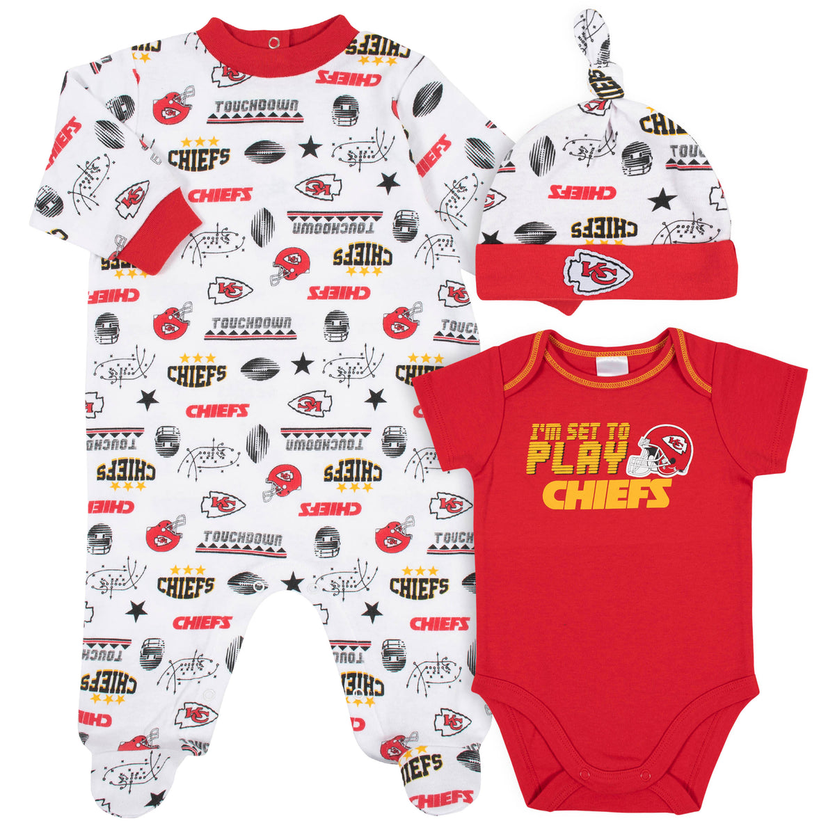 3-Piece Baby Boys Chiefs Bodysuit, Sleep 'N Play, and Cap Set