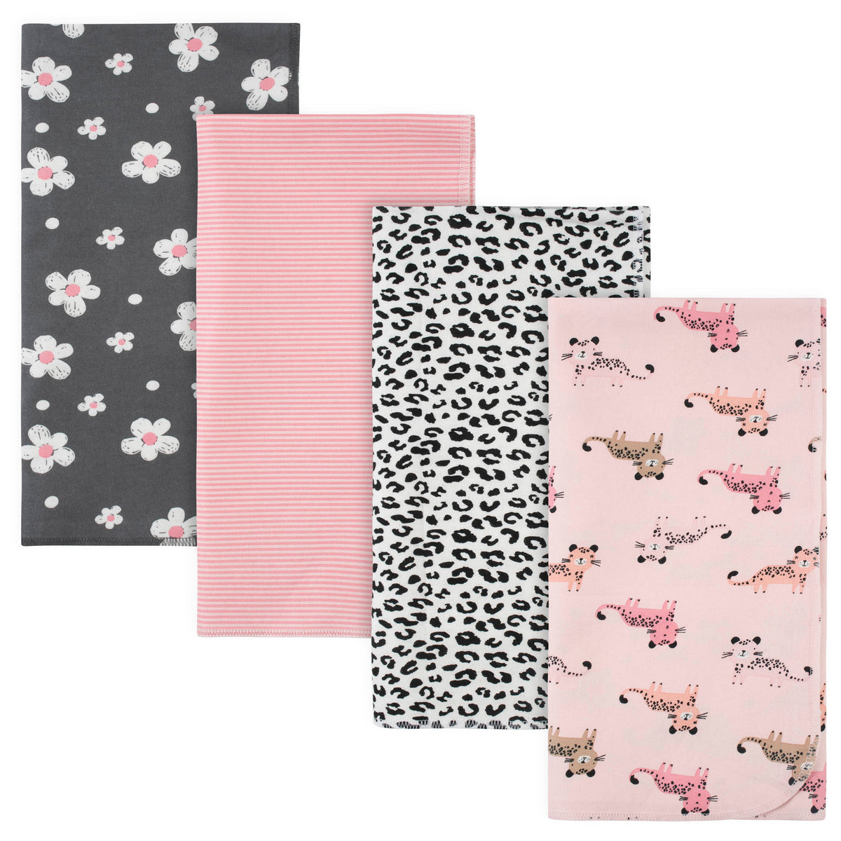 4-Pack Baby Girls Leopard Flannel Receiving Blankets