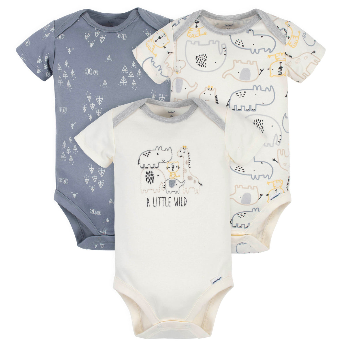 3-Pack Organic Baby Boys Jungle Short Sleeve Onesies Brand Bodysuits