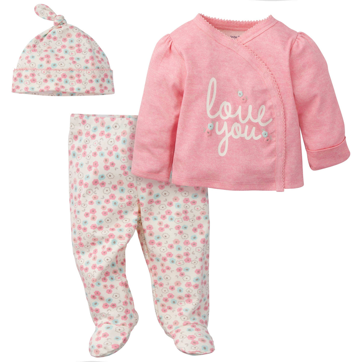 3-Piece Organic Baby Girls Love You Take-Me-Home Set