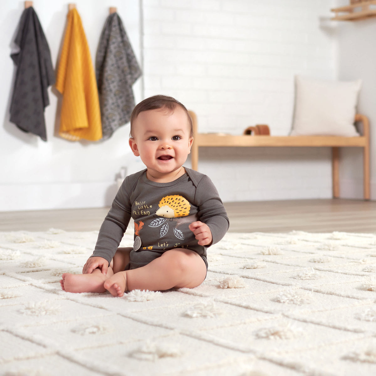3-Pack Baby Boys Hedgehog Long Sleeve Onesies Bodysuits, view 2