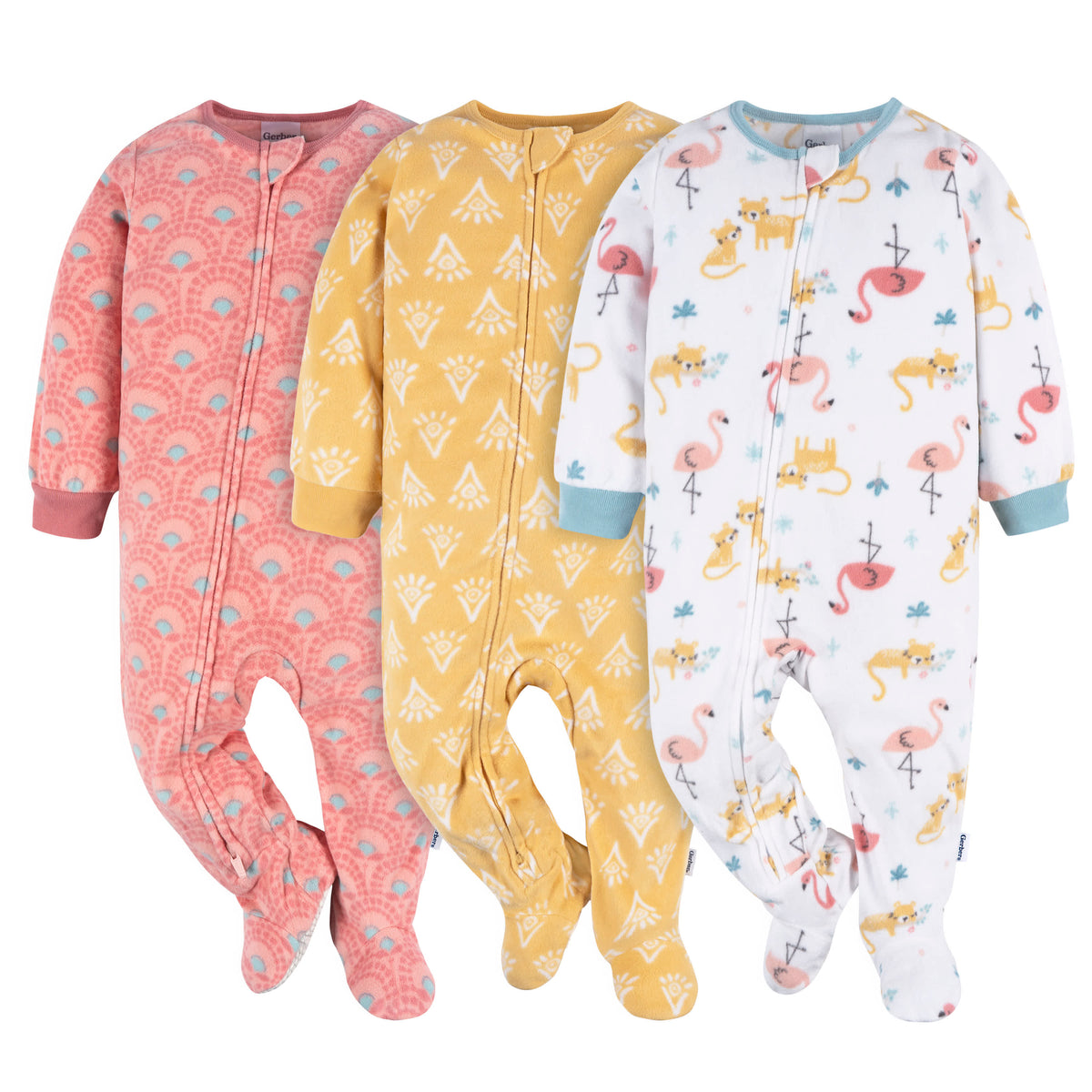 3-Pack Baby & Toddler Girls Pink Flamingos Fleece Pajamas