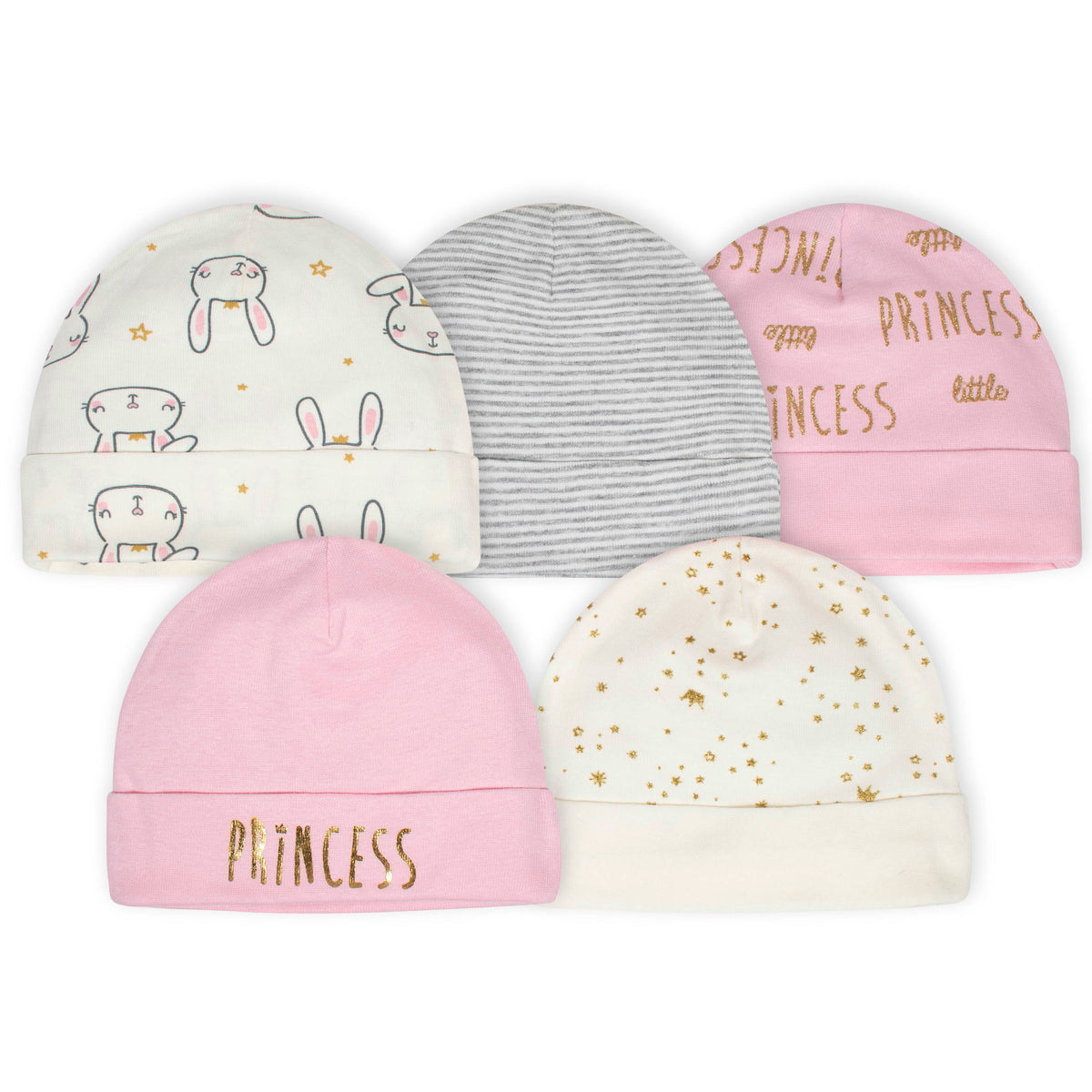 5-Pack Baby Girls Princess Caps Set