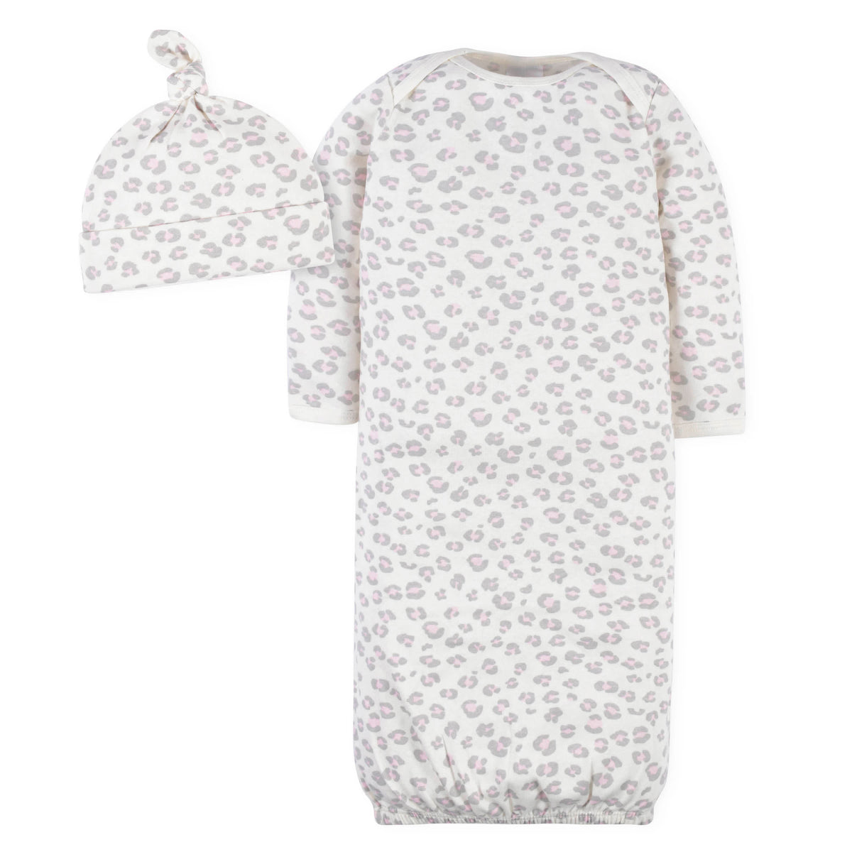 2-Piece Baby Girls Leopard Gown & Cap Set
