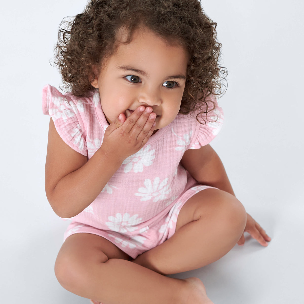 Infant & Toddler Girls Pink Floral Gauze Flutter Sleeve Top, view 7