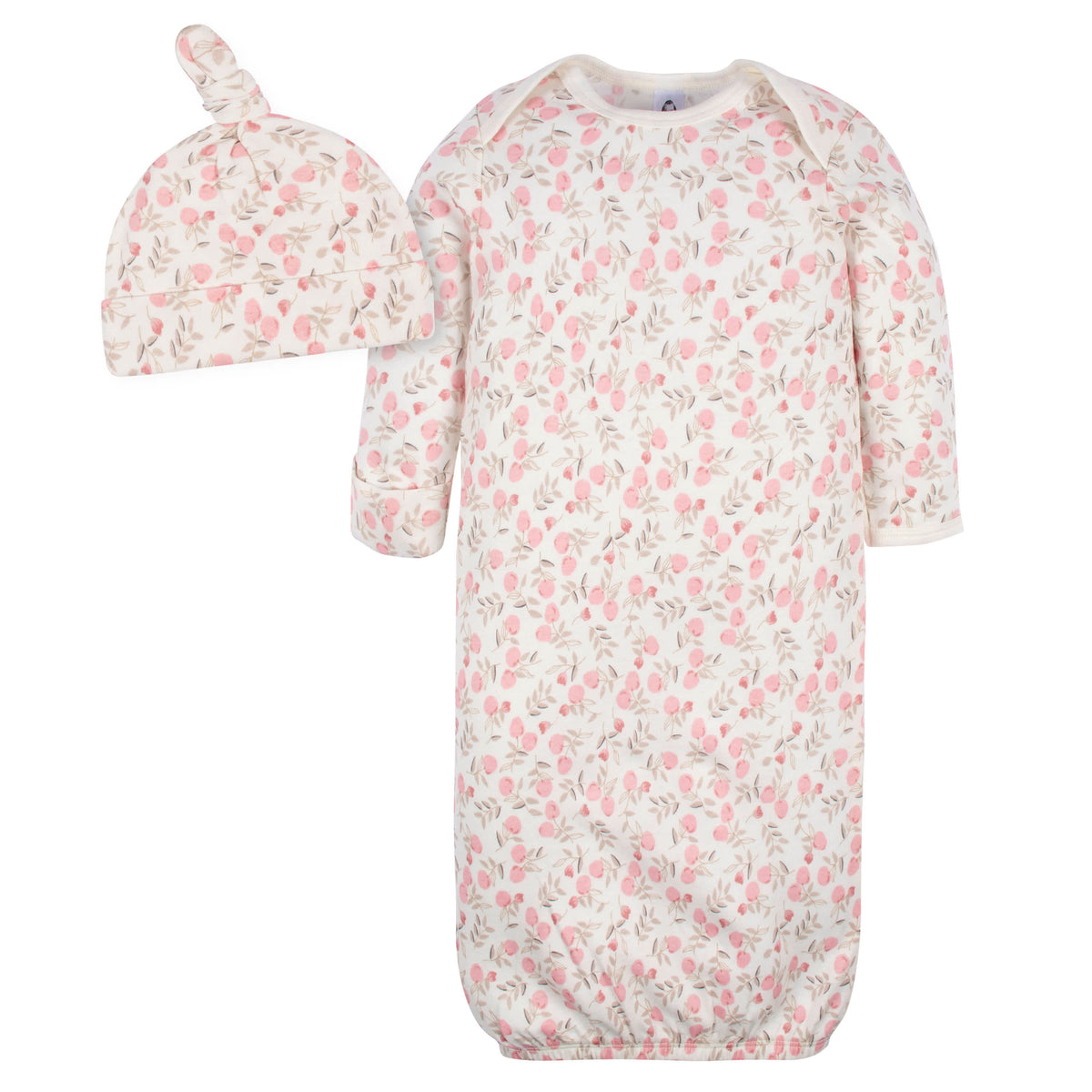2-Piece Baby Girls Appley Sweet Gown & Cap Set