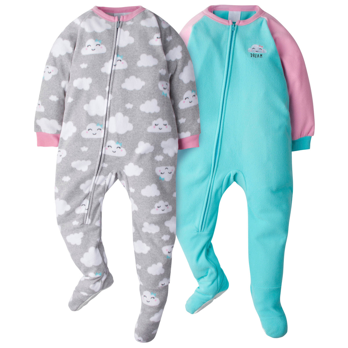 2-Pack Toddler Girls Clouds Blanket Sleepers