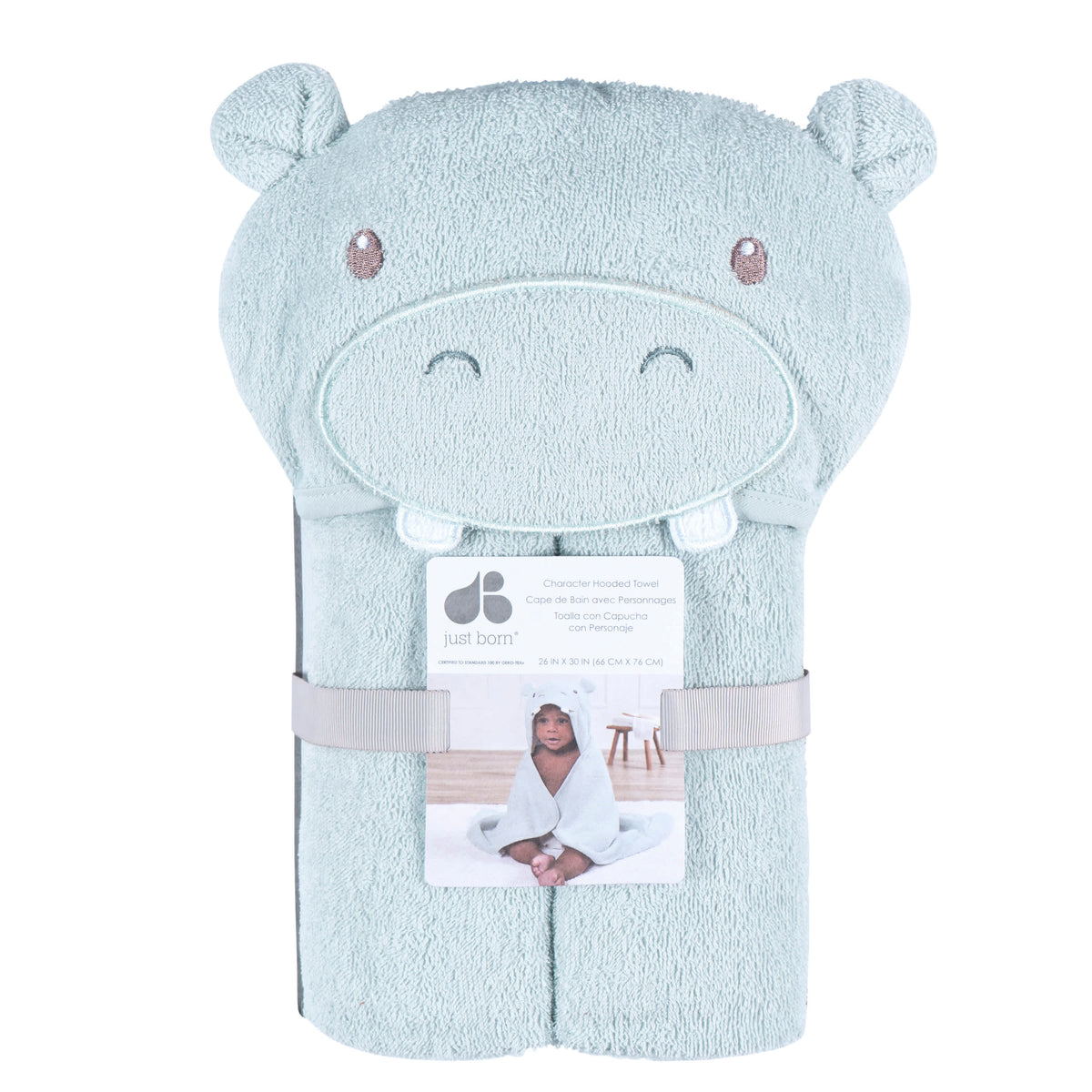Baby Boys Blue Hippo Character Towel, view 4