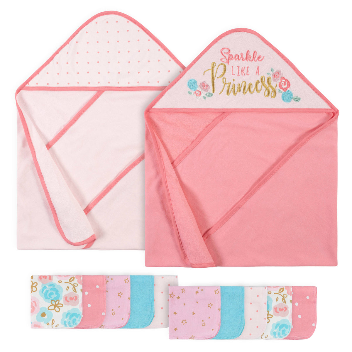12-Piece Baby Neutral Princess Hooded Towels & Washcloths Set