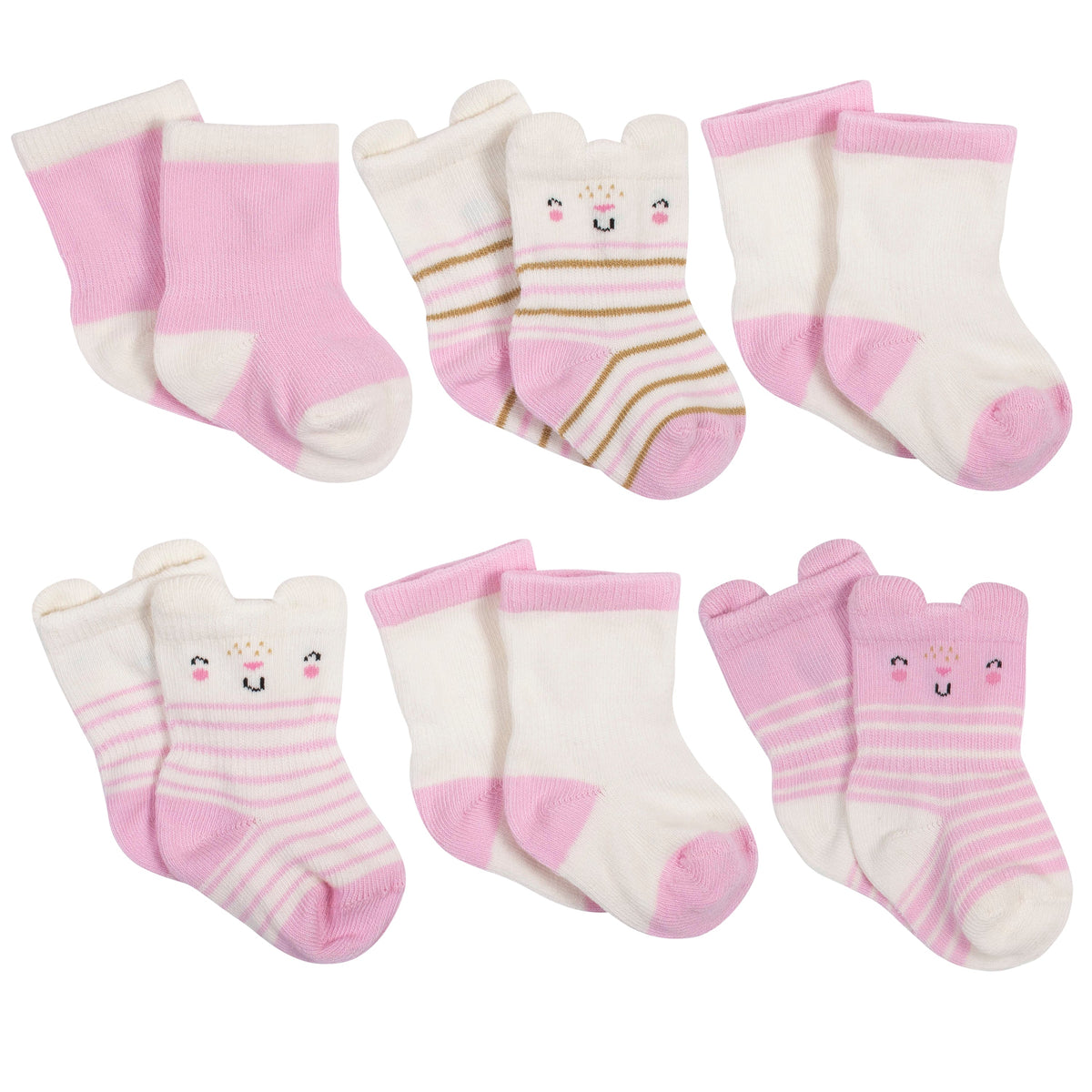 6-Pack Baby Girls Bunny Jersey Crew Wiggle-Proof Socks
