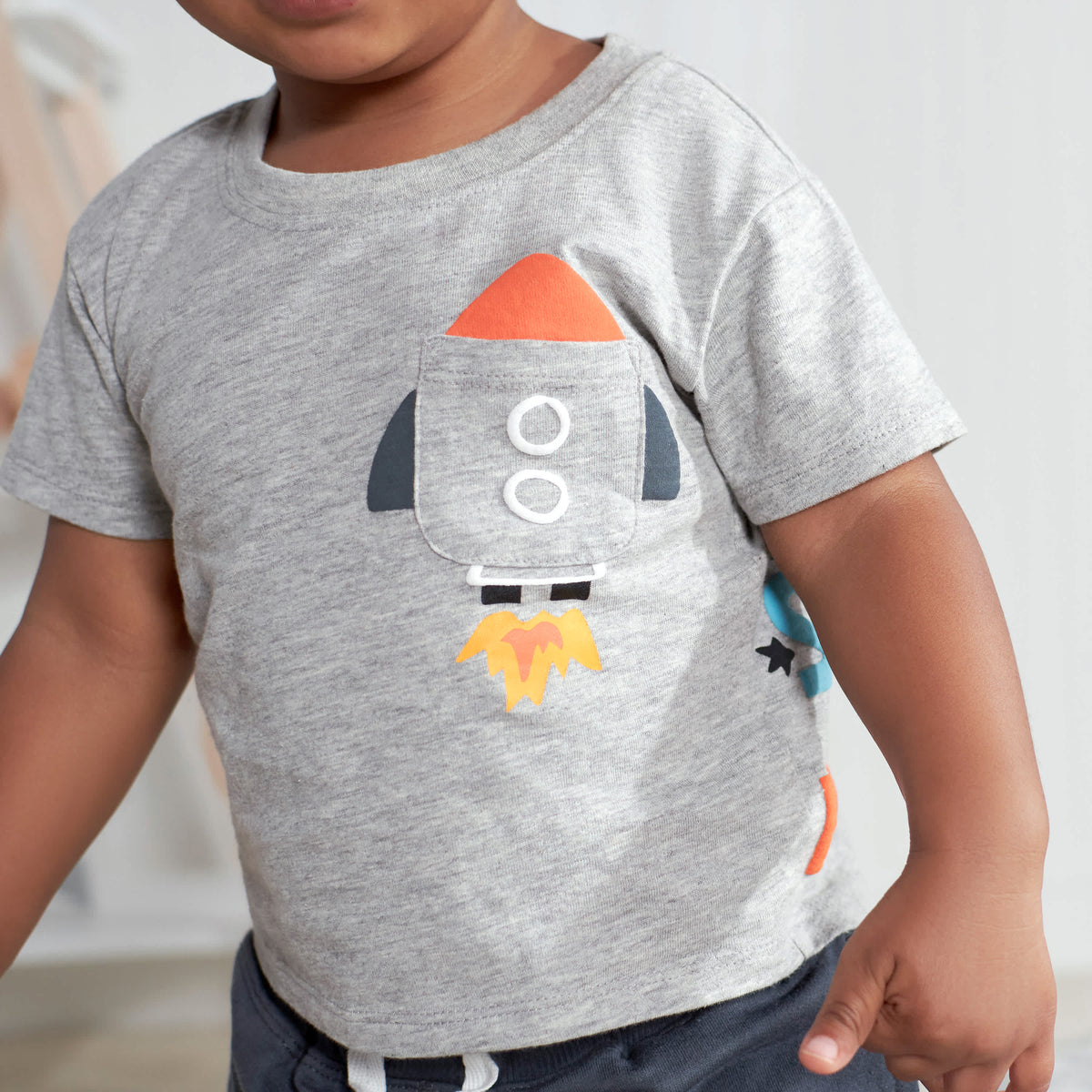 2-Piece Baby & Toddler Boys Blast Off Pocket Tee & Knit Shorts Set, view 4