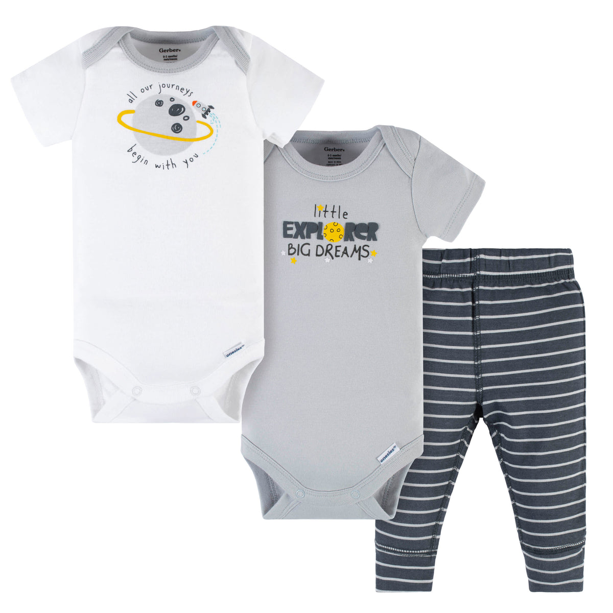 3-Piece Baby Boys Blast Off Short Sleeve Onesies Bodysuits & Pants Set