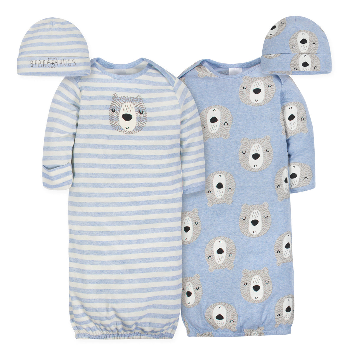 4-Piece Organic Baby Boys Bear Heads Gown and Cap Set