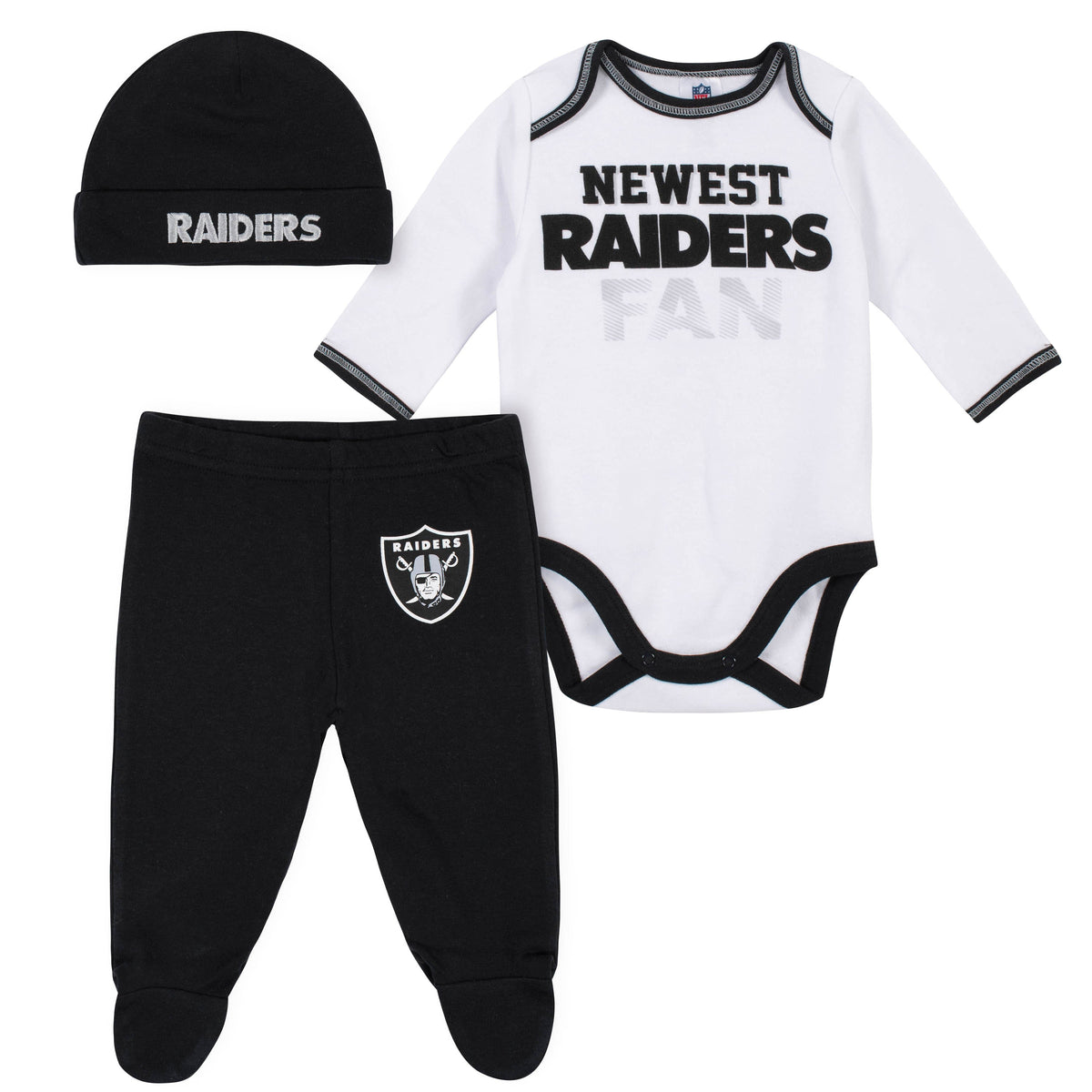 Baby Boys Oakland Raiders 3-Piece Bodysuit, Pant and Cap Set