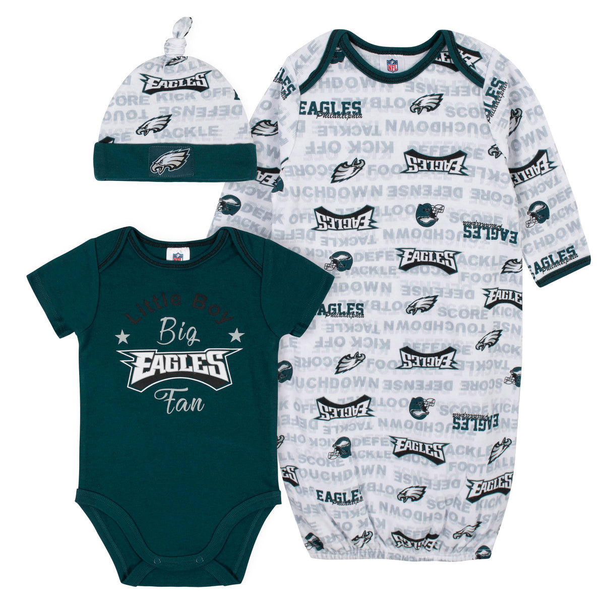 Baby Boys 3-Piece Philadelphia Eagles Bodysuit, Gown, and Cap Set