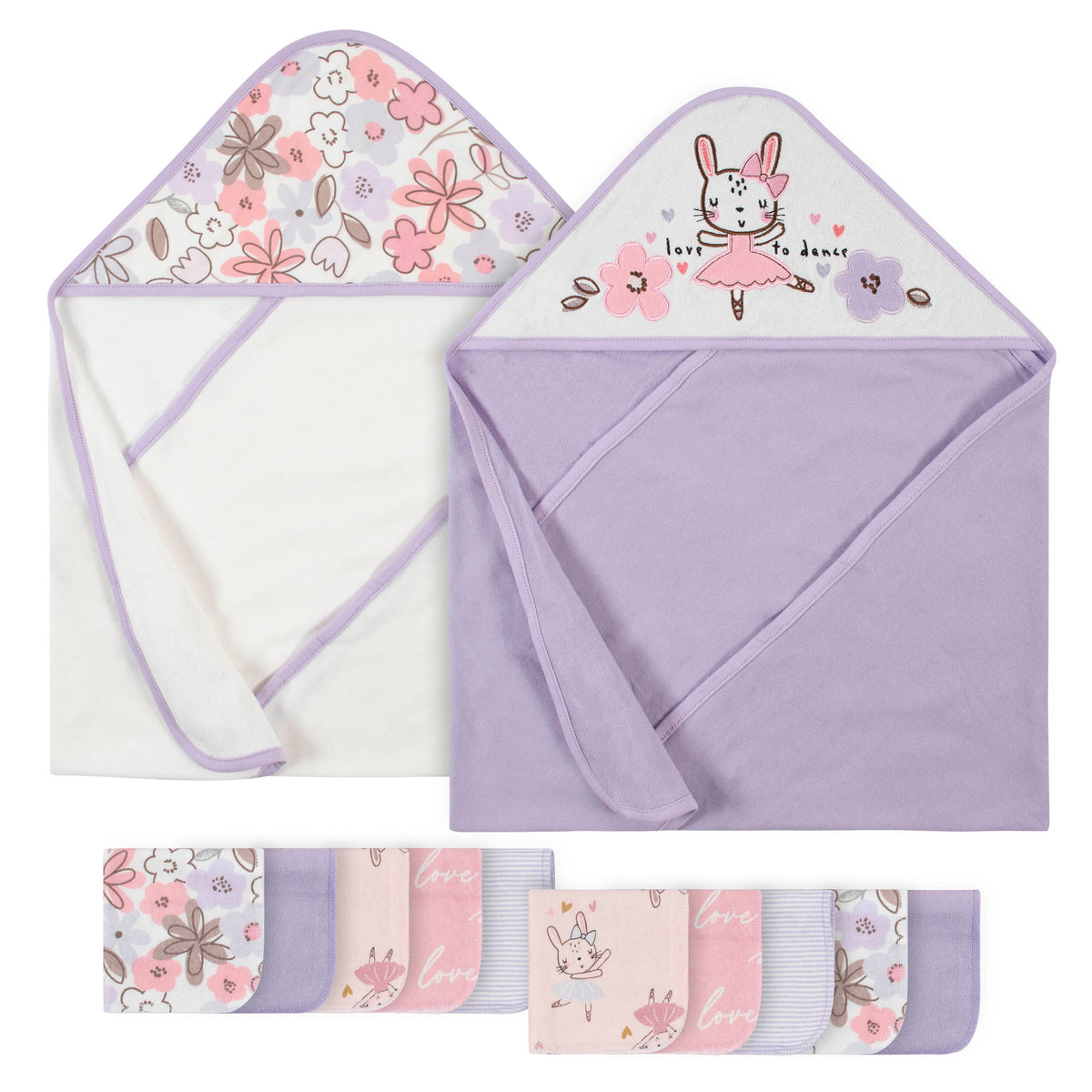 12-Piece Baby Neutral Bunny Hooded Towels & Washcloths Set