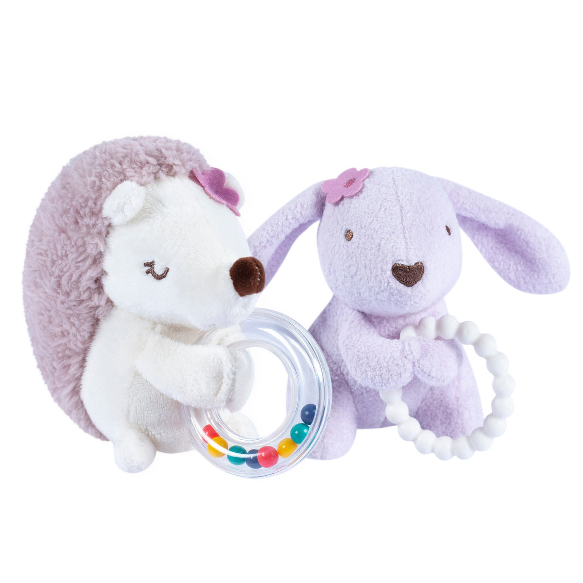2-Piece Baby Bunny & Hedgehog Rattle and Teether Set