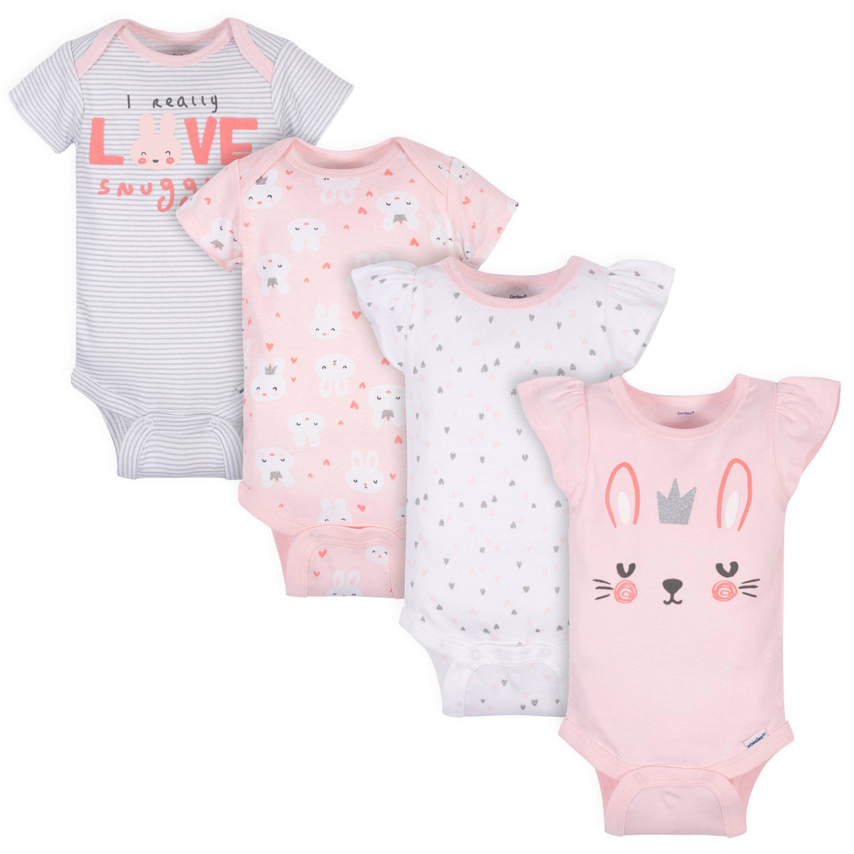4-Pack Baby Girls Bunnies Onesies Bodysuits