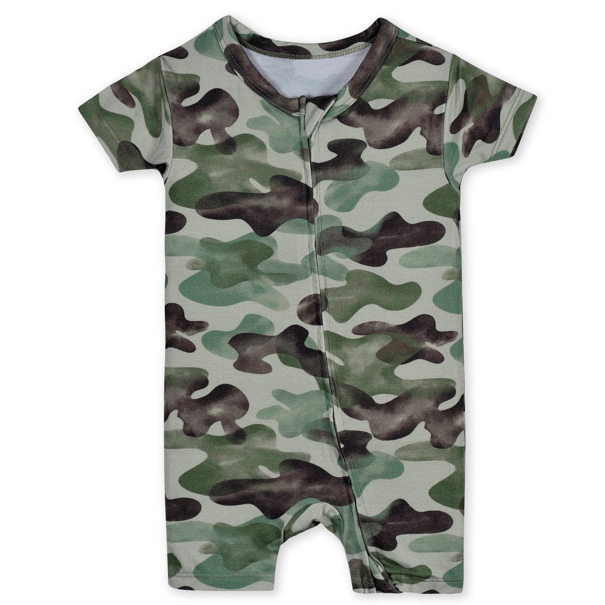 Baby Boys Hide & Seek Camo Buttery Soft Viscose Made from Eucalyptus Snug Fit Romper, view 2