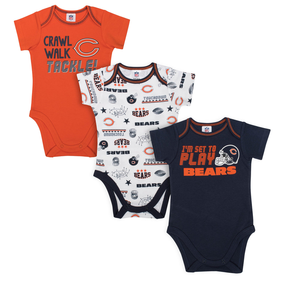 3-Pack Chicago Bears Short Sleeve Bodysuits