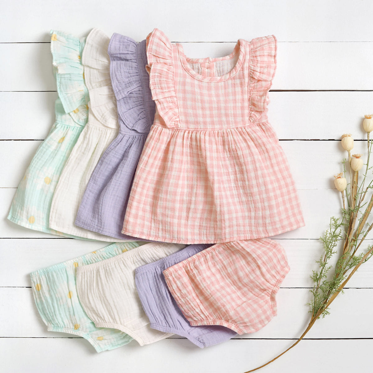 2-Piece Baby & Toddler Girls Purple Gauze Dress & Diaper Cover Set, view 2