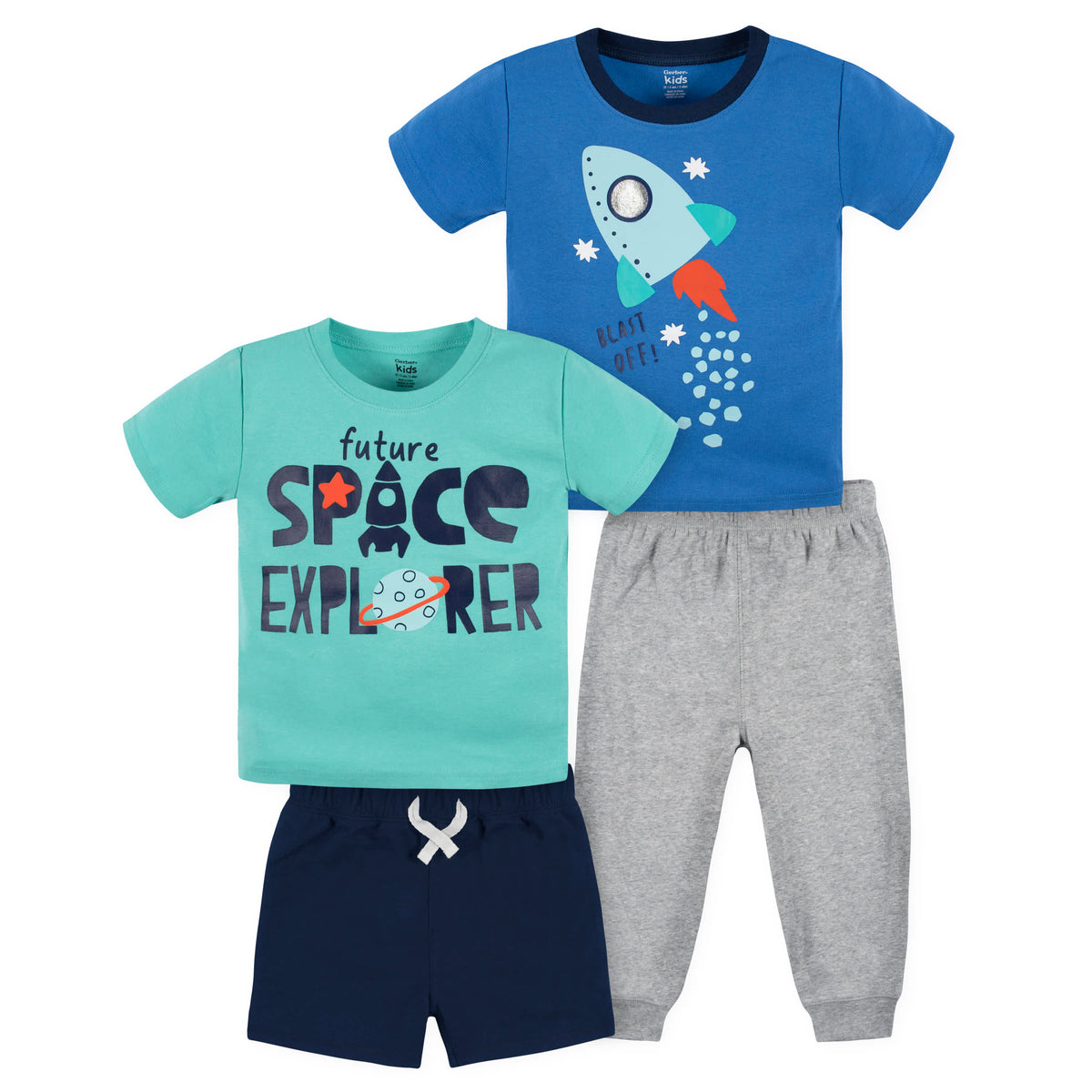 4-Piece Infant Boys Future Space Explorer Tees, Shorts & Pants Set