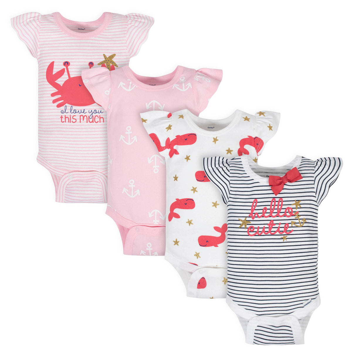 4-Pack Baby Girls Crab Onesies Bodysuits
