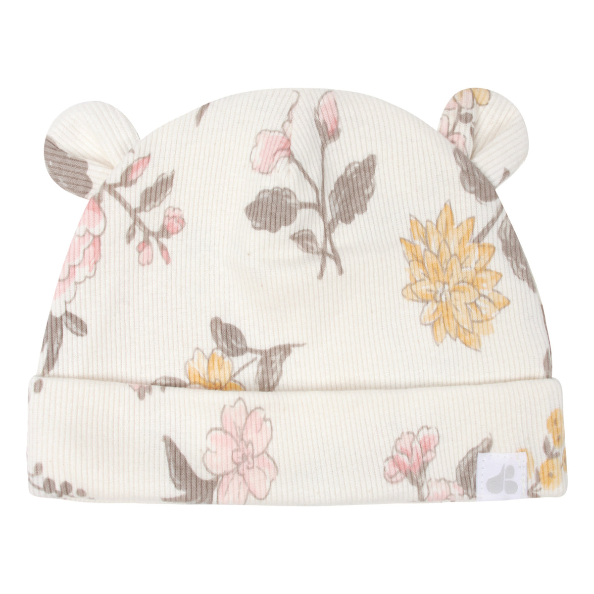 Just Born 4-Piece Baby Girls Dusty Pink & Floral Caps & Mittens Set, view 2