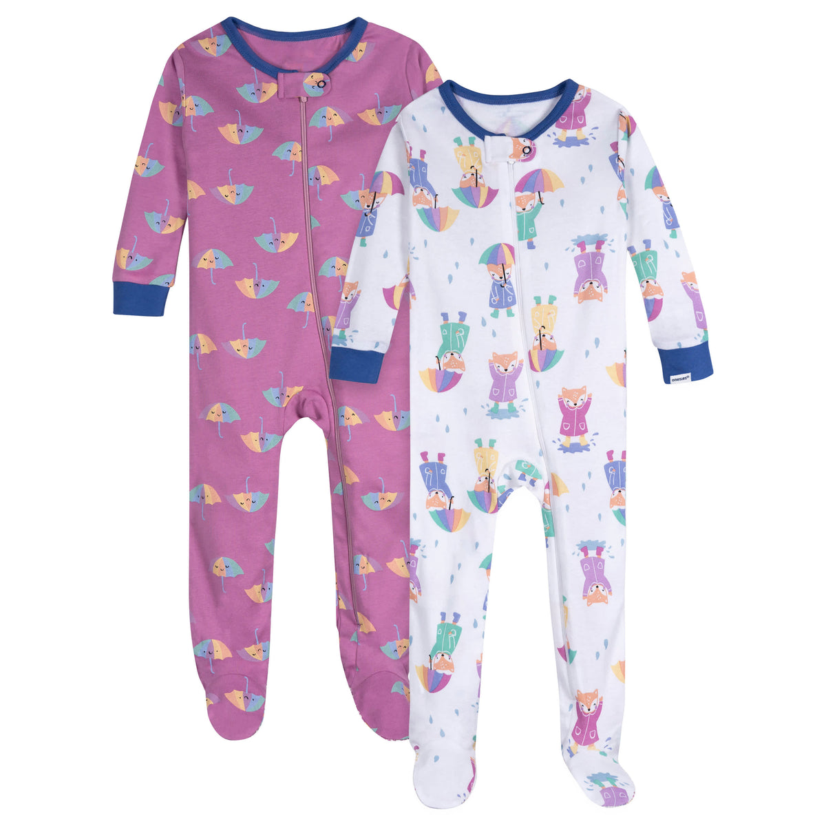2-Pack Baby Girls Rainy Day Footed Pajamas