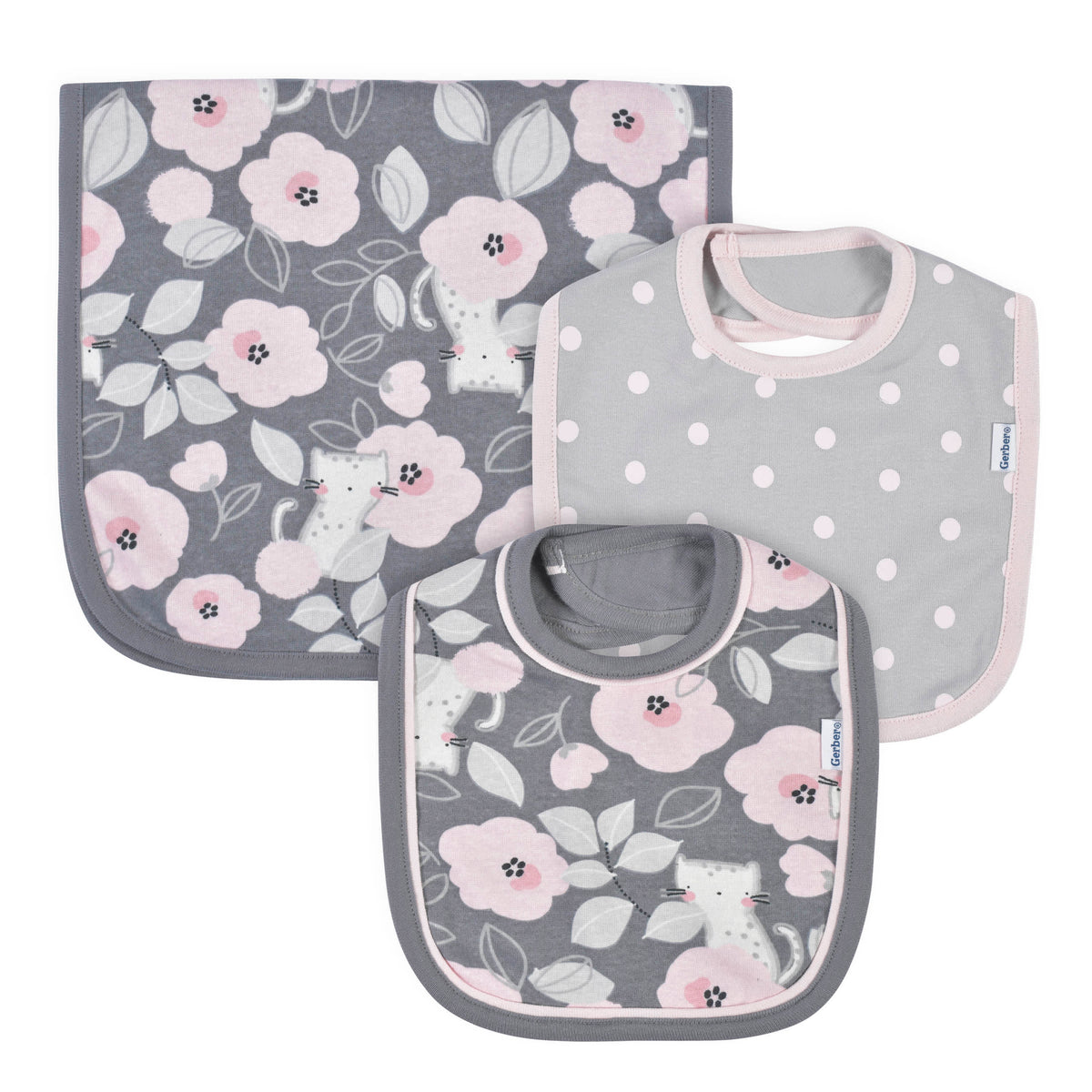 3-Piece Baby Girls Floral Bibs & Burp Set