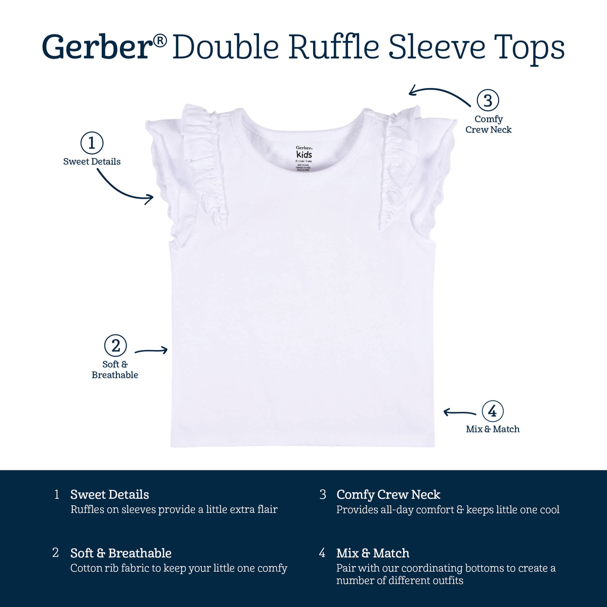 2-Pack Infant & Toddler Girls Pink & White Double Ruffle Tops, view 6