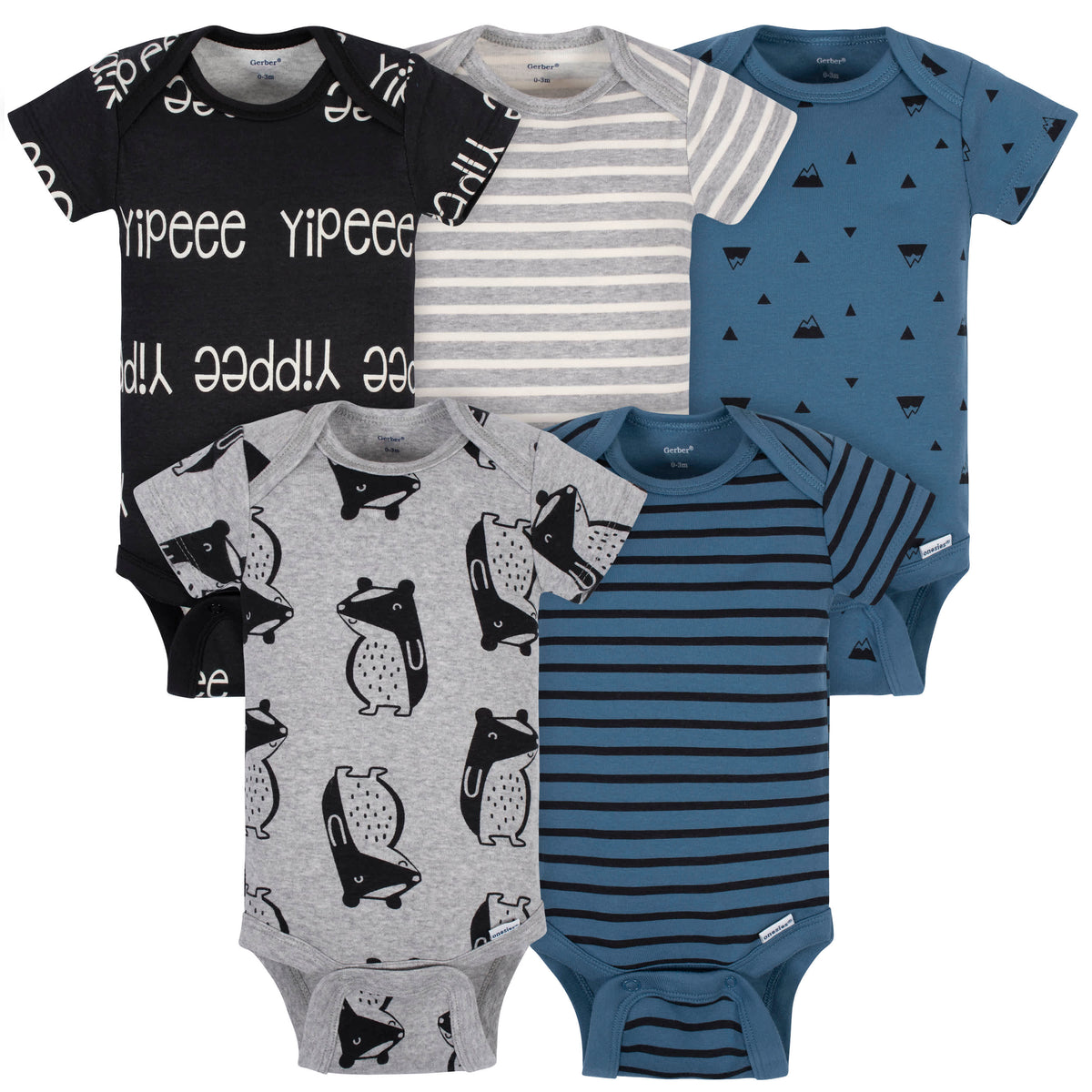 5-Pack Baby Boys Badger Organic Short Sleeve Onesies Bodysuits