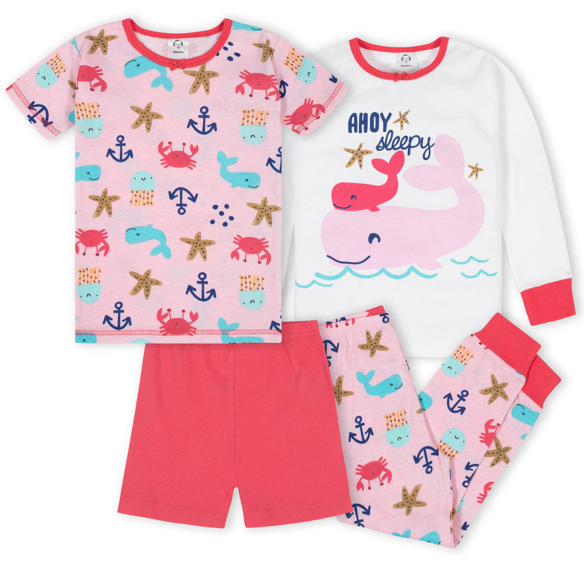 4-Piece Girls Whale Cotton Pajamas