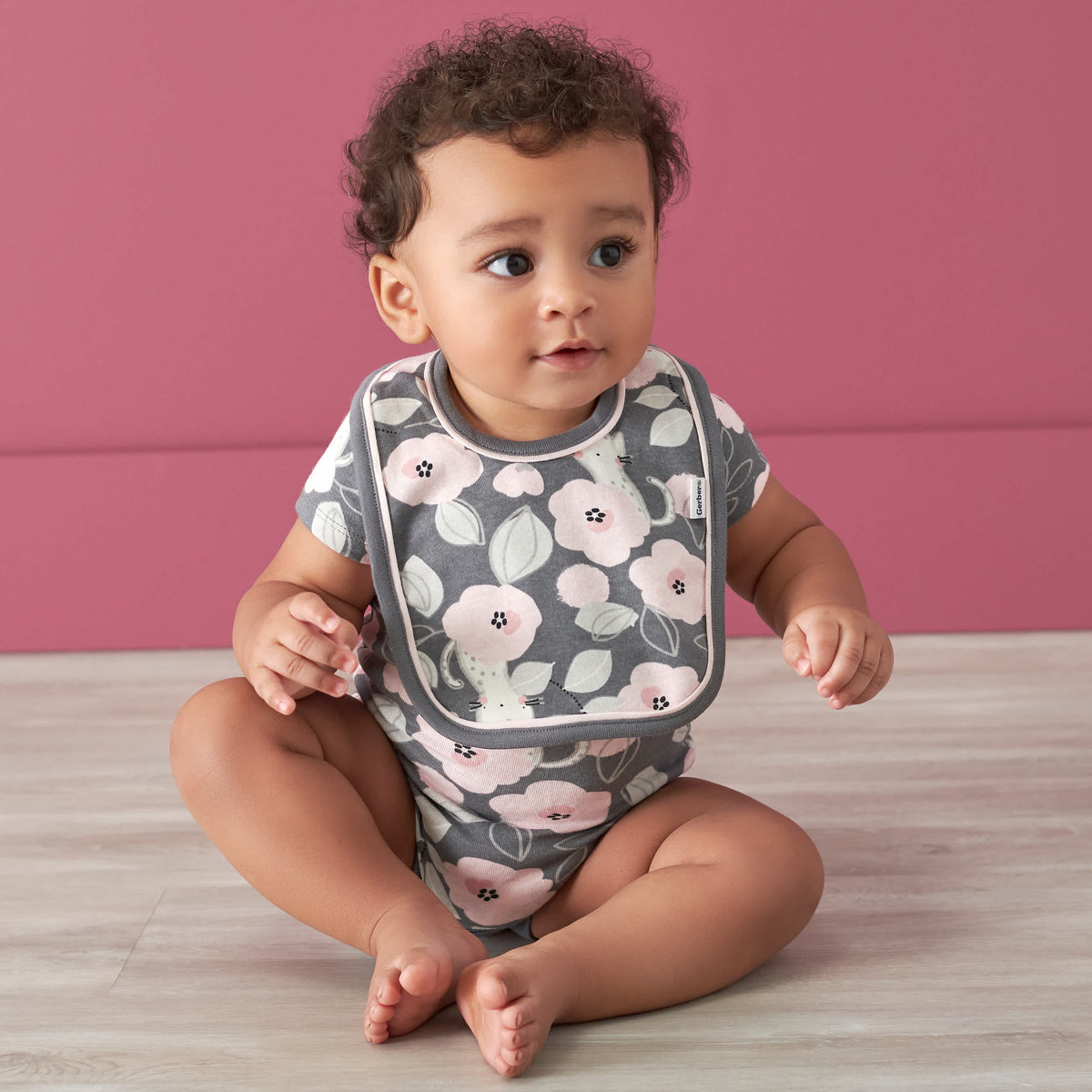 3-Piece Baby Girls Floral Bibs & Burp Set, view 2