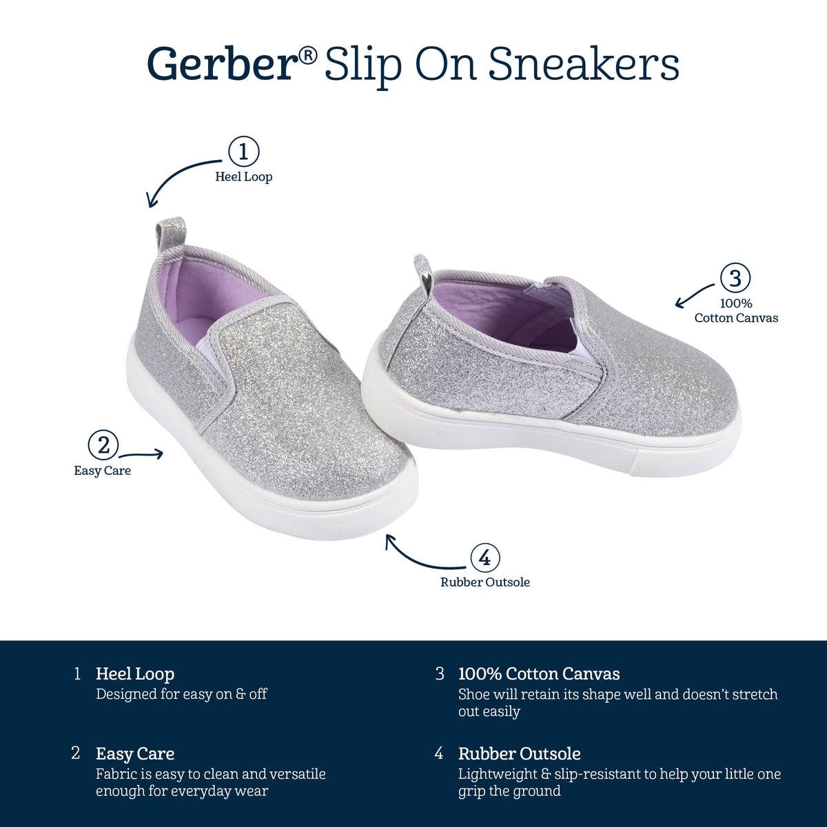 Infant & Toddler Girls Silver Glitter Slip-On Sneaker, view 5